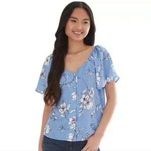 IZ BYER XL floral blue button top